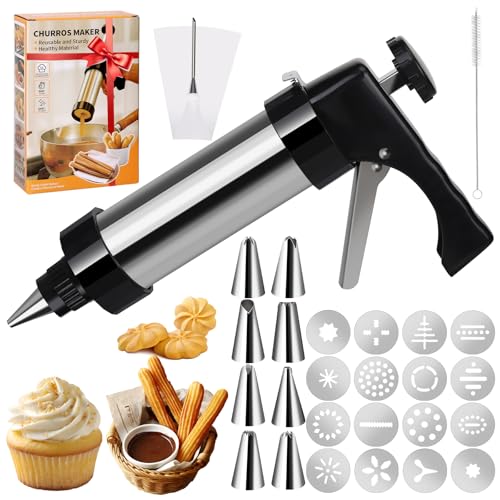 3 in 1 Cookie Press Gun Decorating Kit with 16 Discs and 8 Icing Tips, Premium Baking Tool for Cookie Press and Cake Decorating, Includes Piping Bag and Cleaning Brush,Christmas Baking Gifts for Women