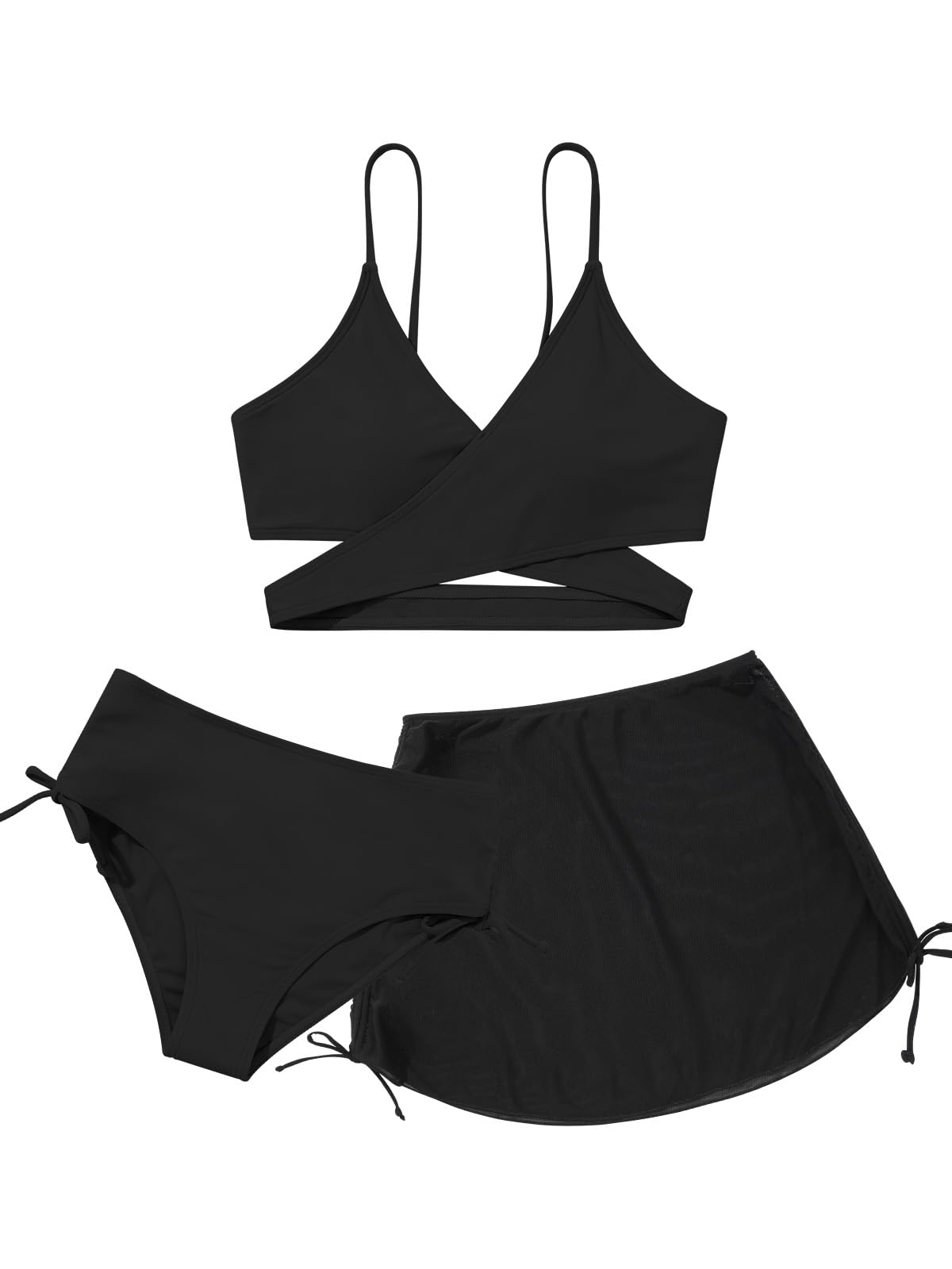 Girls 2 Piece Swimsuits with Skirts Criss Cross Swim Bathing Suits Teen Girls' Swimwear Adjustable Strap Bikini Set