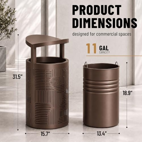 Image of 10.8 Gallon Commercial Outdoor Trash Can with Lid (Taupe Gray)