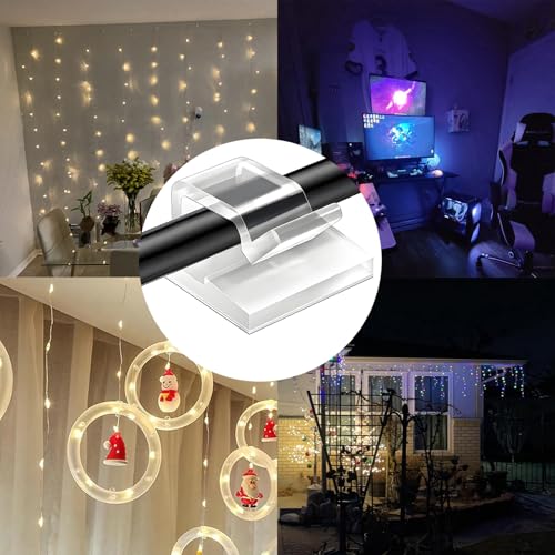 KLJ kabelhalter Haken Lichterkette selbstklebend klebehaken Transparent,50 Pack mini kleine Lichterkette Befestigung Fenster Indoor and Outdoor klebehaken kabelclips selbstklebend Halterung