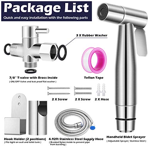 Handheld Bidet Sprayer for Toilet, Premium Stainless Steel Bathroom Toilet Sprayer Kit, Baby Cloth Diaper Sprayer with Complete Accessories, Wall or Toilet Mounted