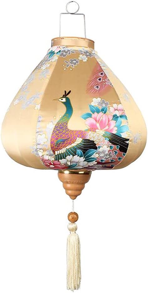 12 Inches Chinese Style Hanging Lantern, Sushi Decoration Festive Hanging Lampshade Paper Lampshade Silk and Satins-Apricot