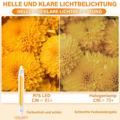 Dvnoua R7S LED 118mm Dimmbar Lampen, 20W LED R7S 118mm Ersatz für 200W Halogen Leuchtmittel, Warmweiß 3000K, 2000LM, Kein Flackern, 360°Abstrahlwinkel, für Flur/Deckenlampe/Stehlampe, 2 Stück