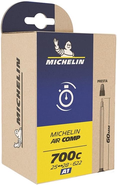 Michelin Aircomp Ultralight Butyl Bike Tube - 700C, Presta Valve, 80mm Length, Lightweight, High-Performance Tubing for Road & Cyclocross Cycling