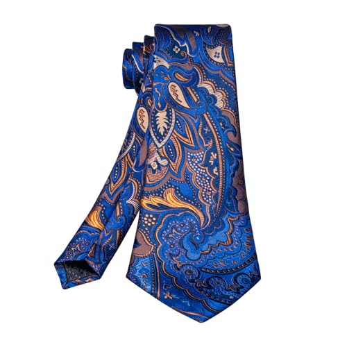 Image of 5PCS Mens Silk Designer Tie, Pocket Square, Cufflinks, Drilled Tie Ring and Lapel Pin Set for Wedding Groom Party