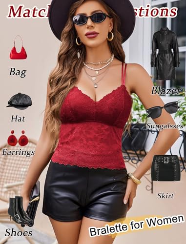 Avidlove Sutiã de renda para mulheres, gola V, lingerie, alças finas, regata fina, Vinho tinto, M
