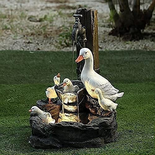 Water Features for the Garden,Animal Garden Statue with Solar Led Lights,Garden & Yard Squirrel Duck Waterfall Fountain,Solar Power Willapa Resin Family Patio Fountain Decoration