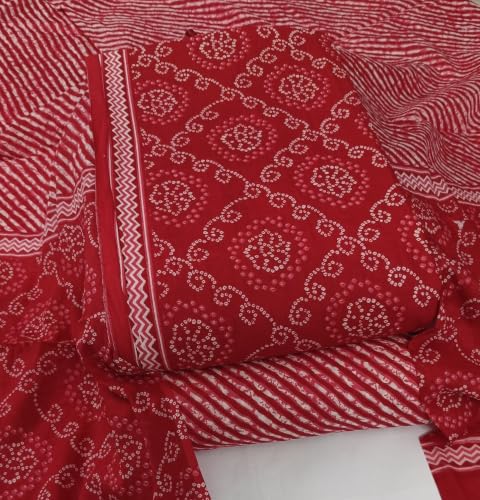 Image of DRAVINAM Trends Women's Premium Cambric Cotton Jaipuri Printed Unstitched Salwar Suit Dress Material with Mulmul Cotton Dupatta