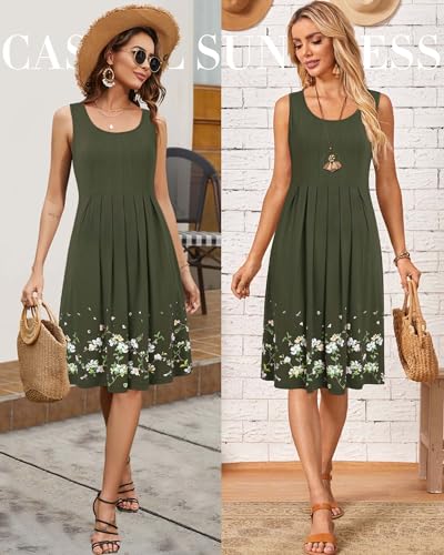Image of KILIG Women Soft Casual Beach Sundress Floral Pleated Vintage Tank Dress 2026