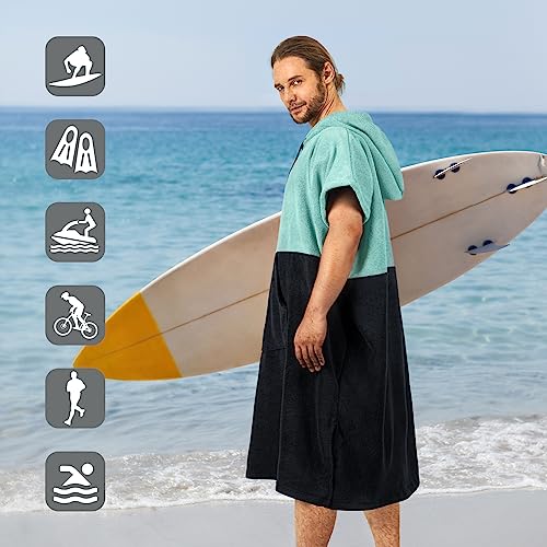 Zingtto Surf-Poncho, Extra Großer, Dicker Handtuch-Poncho für Männer und Frauen mit Kapuzentasche zum Schwimmen am Strand, 47''x37'', Schwarzgrün