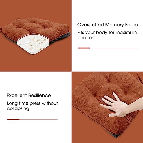 Basic Beyond Chair Cushions For Dining Chairs 4 Pack, Memory Foam Chair Cushion With Ties And Non Slip Backing, 15.5 X 15.5 Inches Tufted Chair Pads For Dining Chairs(Rust) #TOP5