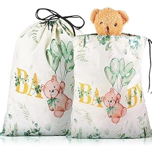 2 Pieces Large Gift Drawstring Bag Large Canvas Gift Colorful Heart Print Present Wedding Wrapping Reusable Present Wrap Bags, 20 x 16 in (Green,Baby)