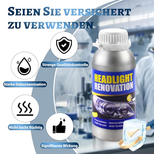Qunbanty 800g Aufbereitungsflüssigkeit,Scheinwerfer-Aufbereitungs,Headlight Repair Fluid Scheinwerfer-Reparaturset,Scheinwerfer Politur für Vergilbung/Kratzer/Vage