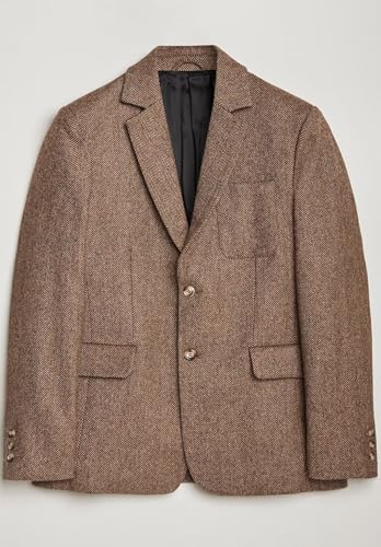 Men's V-Neck Tweed Blend Blazer 2-Button British Casual Herringbone Jacket with Pockets3