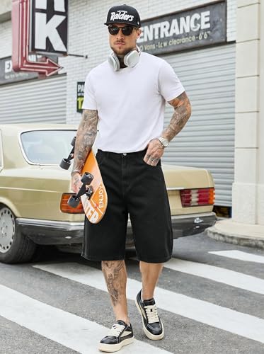 Image of PLEPAN Mens Super Baggy Jean Shorts 12 inch Vintage Loose Fit Wide Leg Long Jorts Y2K Streetwear Below Knee Denim Shorts