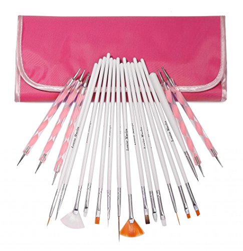 LOUISE MAELYS 20 piece Nail Art Painting Kit Brushes and Dotting Pen Fuchsia Bag