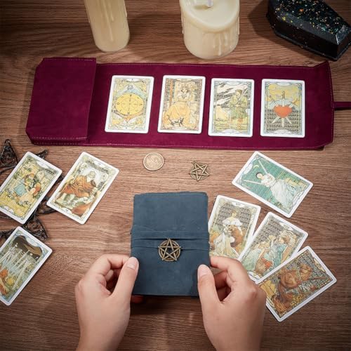 CREATCABIN 2Pcs Velvet Tarot Card Bags Set Tarot Storage Holder Bag Case Tarot Spread Cloth Wrap Pouches Card Holders with Star Pendants for Tarot Cards Oracle Deck Playing Cards Marine Blue Indigo - Image 3