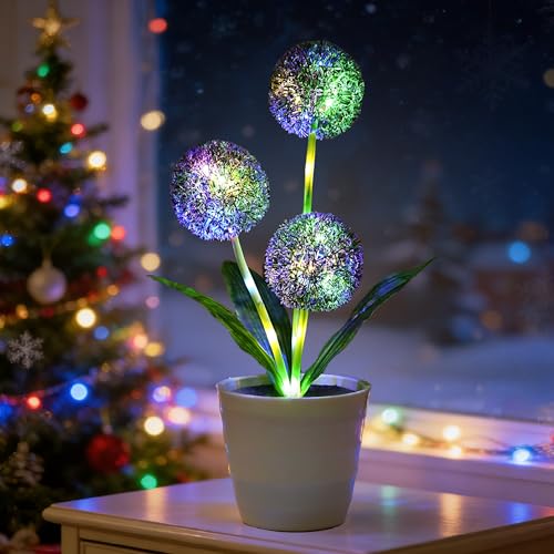 Image of Artificial Purple Allium Flower Lamp, Color Changing LED Light with White Pot, Battery Powered for Bedroom Wedding Christmas, Gifts for Women Mom Grandma Girlfriend on Birthday Christmas Valentines