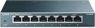 TP-Link TL-SG108 8 Port Gigabit Unmanaged Ethernet Network Switch, Ethernet Splitter Plug & Play Fanless Metal Design Shielded Ports Traffic Optimization