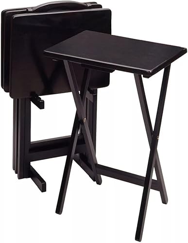 TRoMI Juego de 5 bandejas de madera para TV, mesa rectangular plegable, 19.1 pulgadas de largo, 30.5 pulgadas de alto x 11.3 pulgadas de ancho