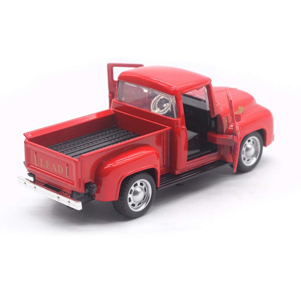 Metal Red Truck Model Christmas Decoration Vintage Metal Car Cool Metal Holiday Truck Table Top Ornament Decoration (Red)