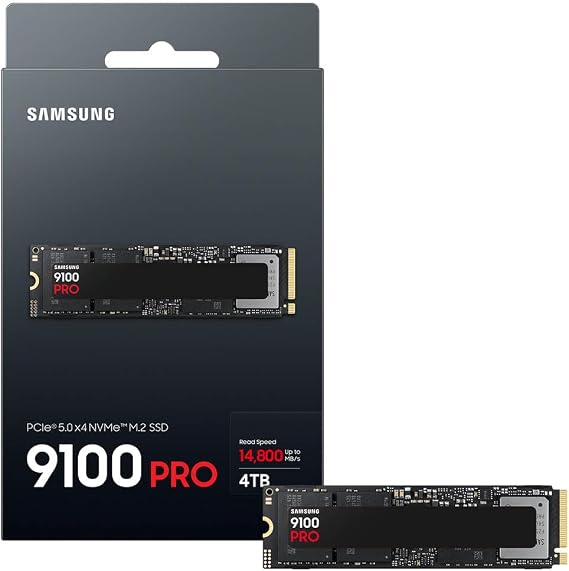 Samsung SSD 9100 PRO 4TB, PCIe 5.0x4 M.2 2280, Seq. Read Speeds up to 14,800MB/s, Ideal for AI Computing, Gaming, and Heavy Duty Workstations MZ VAP4T0B/AM