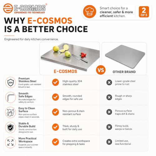 Image of E-COSMOS Large Stainless Steel Cutting Board for Kitchen,Chopping Board for Meat, Vegetables & Fruit, Extra Large Heavy Duty Countertop Surface, Easy to Clean & Durable
