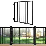 Deck Gate Outoor, 36″ Black Heavy Duty Steel Anti-Rust Fence Door with Adjustable Width (Up to 48'), Easy Installation Metal Gate for Residential, Yard, Patio, with Hinges and Latch