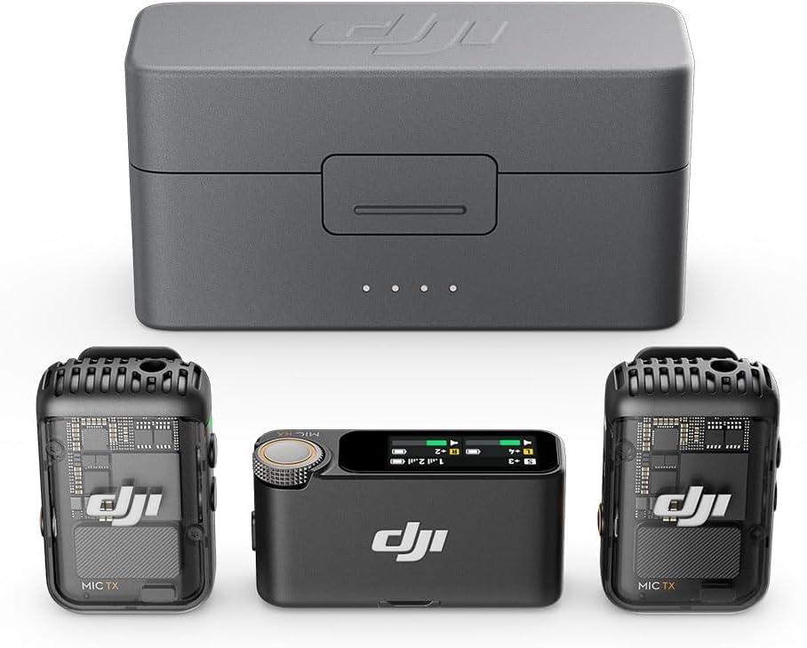 Microfone DJI Mic 2 (2 TX Microfone + 1 RX Receptor + 1 Case de carregamento)