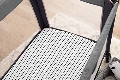 Image of American Baby Company 100% Natural Cotton Fitted Pack and Play Sheet 39 inch x 27 inch - Soft & Breathable Pack N Play Sheet for Playpen, Playard & Mini Crib Mattress, Silver Black Stripe, for Boys & Girls
