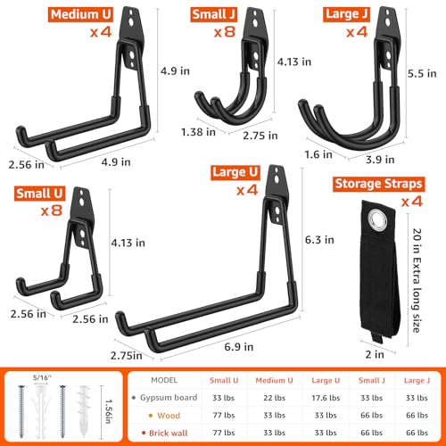 32-Pack-Heavy-Duty-Wall-Mount-Garage-Hooks-Hanging-Storage-For-Ladders-Hoses-Bikes-Garden-Tools-Ropes-For-Yard-Warehouse-Workshop-Shed-Shop