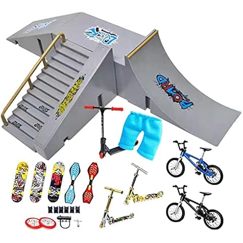 Grust Skate Park Kit, Finger Skateboard Rampe Track With - Mini Skateboards Deck Truck Skating Board Venue Combination Toys Fingerboard Ramp Part Starter Kit Gift,Alloy+Plastic Cover