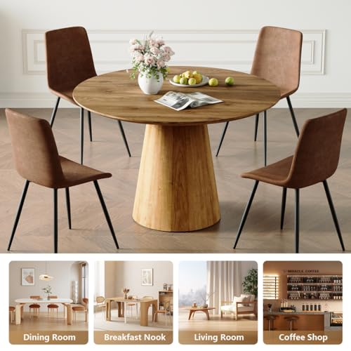 Image of Round Dining Table Set for 4, Farmhouse Kitchen Table Small 45 Inch Dinner Table Wood Round Coffee Table for Living Room (Wood Table+Style 1 Brown Chairs, 45'' Table+4 Chairs)