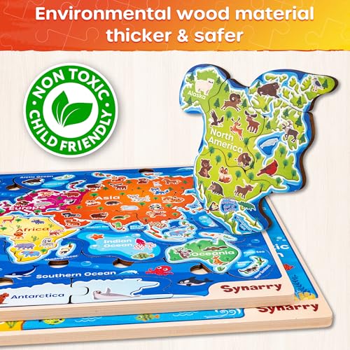 Rompecabezas de madera educativos para niños de 3 a 8 años: Mapa de EE.UU. y mapa mundial, 75 piezas, juguetes didácticos para aprender geografía miniatura 4