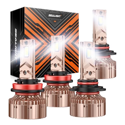 Image of SEALIGHT H11 9005 LED Bulbs Combo, 84000LM 900% Super Brighter 1:1 Halogen Beam Light, 360 Adjustable H9 H8 HB3 Headlight Bulbs with high-speed fan, Plug and Play IP68 Waterproof, Pack of 4