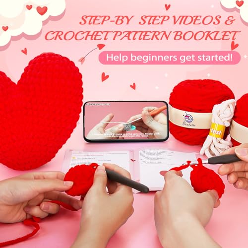 Image of Crochetta Crochet Kit for Beginners, Crochet Kit w Step-by-Step Video Tutorials, Crochet Starter Kit Learn to Crochet Kits for Adults Kids Beginners, Heart Crochet Kit