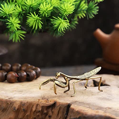 Htppzjr ZJR201 Brass Mantis Sculpture,Copper Praying Mantis Feng Shui Brass Small Ornaments Solid Copper Insect Antique Micro-Carved Antique Bronze Ware Metal Art Small Ornaments thumb #4