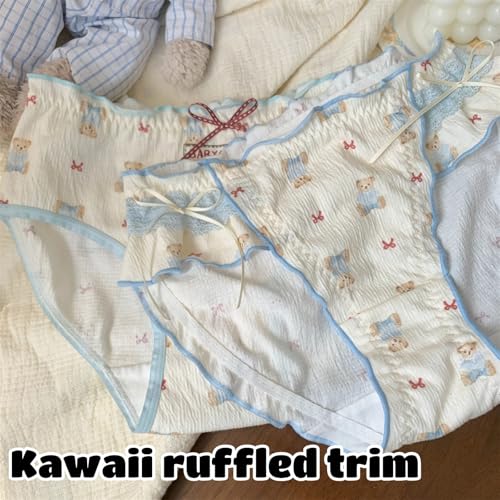 Cute Bow Bear Panties for Teen Girls Age 14-18 Kawaii Anime Cartoon Ruffled Trim Briefs Cotton Underwear 4 Pack4