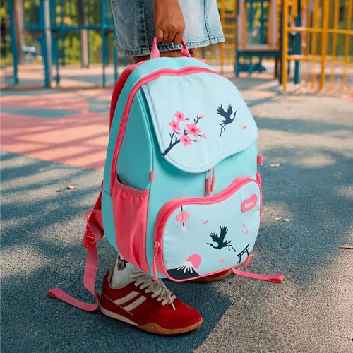 Image of Basil Kids School Combo | Wander 20L Lightweight Backpack with Chest Strap + Quad Plus 1020ml Stainless Steel Lunch Box | Sakura Bloom