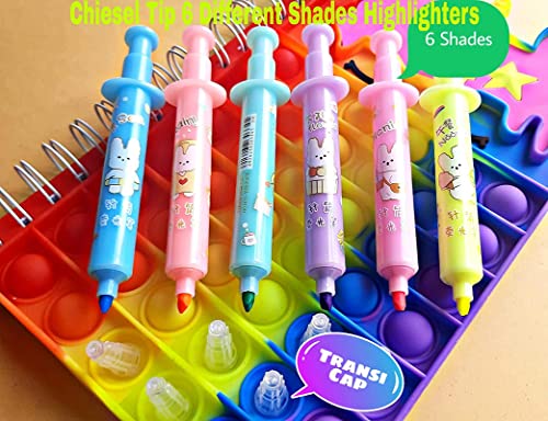 Image of YBN Syringe Shape Long Pastel Shades Highlighters | Set Of 6 Shades | Chisel Tip Fine Marker Pen /Ideal Gifts For Kids | Return Gift For Kids (Pack Of 1 Set), Multicolour