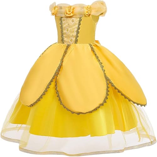 Miniatura 3 de REXREII Disfraz de princesa Bella y la Bestia para niñas, Halloween, Navidad, fiesta de cumpleaños, vestido de noche con accesorios