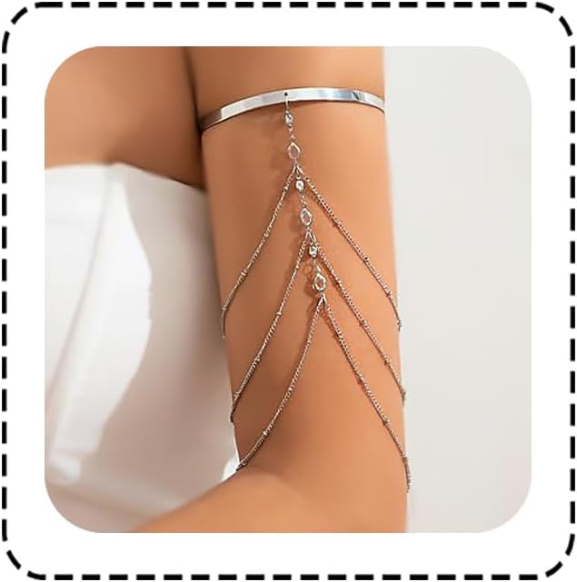 Arm Cuff Jewelry: Boho Tassel Chain Upper Arm Cuff With Flower Pendant