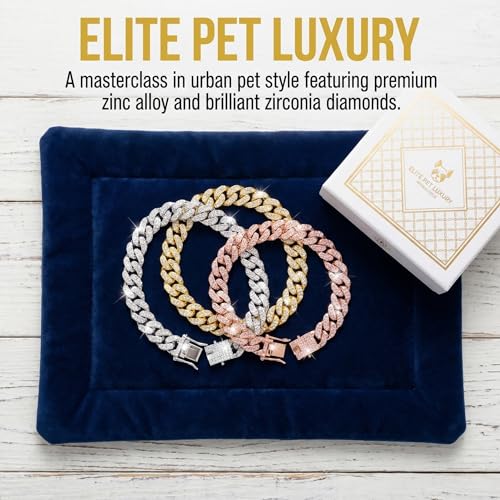 Image of Dog Chain Diamond Collar Walking Metal Chain Collar with Design Secure Buckle, Pet Collar Jewelry Accessories for Small Medium Large Dogs Cats (Rose Gold, 22 Inch)