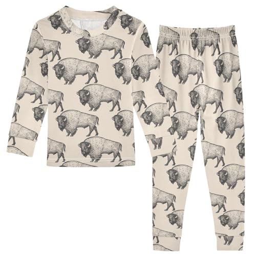 JHKKU Bison Pajamas Set Cotton 2 Piece Soft Comfy Pjs Long Sleeve Lounge Sleepwear 5T