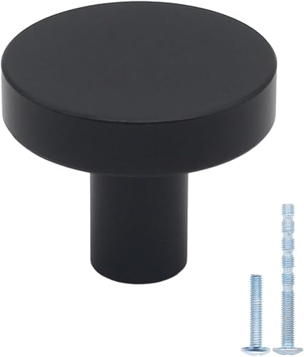 Miniatura 1 de Paquete de 30 pomos negros para gabinete, pomos sólidos para cajones, pomos de gabinete de cocina, pomos negros mate de un solo agujero para