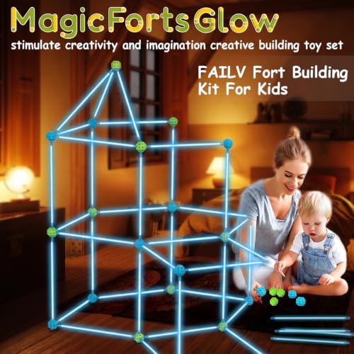 FAILV Fort Building Kit for Kids Glow in The Dark 120 PCS Air Fort Builder Kids Construction Building Toys Gifts for 3-4-5-8-12 Years Old Boys and Girls Fort Building Tunnels Play Tent Indoor Outdoor - image 4
