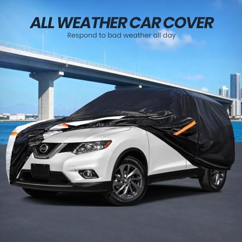 Image of Multi-Layer Car Cover Custom Fit for Nissan Rogue(2016-2026), 100% Waterproof All Weather for Automobiles, Gift with Towel, Heavy Duty Car Covers for Rain Sun UV Protection with Door Zipper