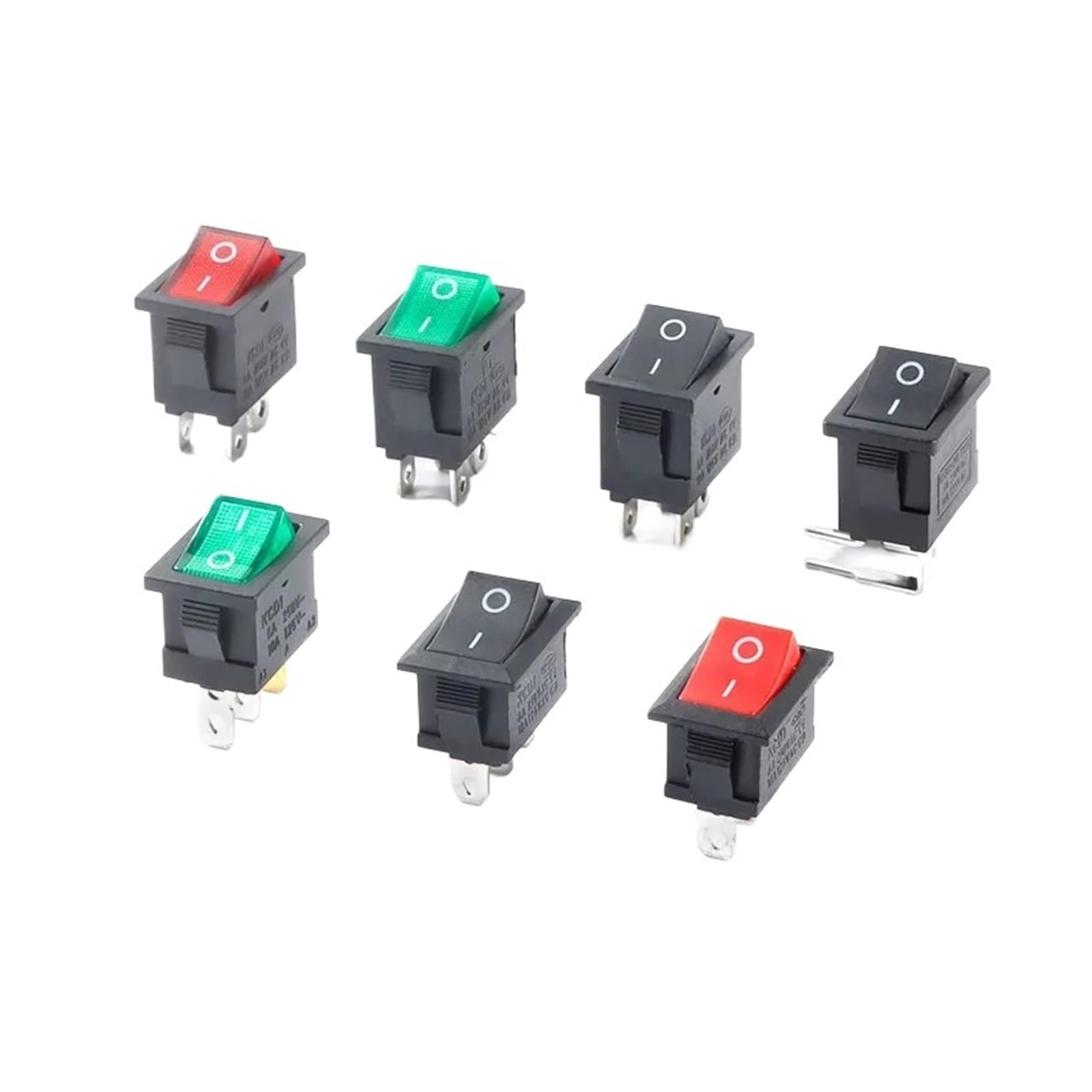 5 sztuk KCD1 przełącznik kołyskowy LED 2/3/4/6 pinów, 2 biegi, 3 biegi, wł. WYŁ. WYŁ. 10A 6A prosta igła wygięta KCD1-101 (Black Curve 4P 2Gear)