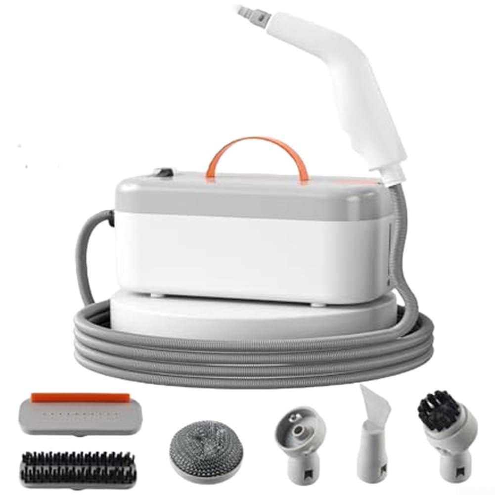 1 pulitore a vapore portatile, riscaldamento rapido 15S, senza sostanze chimiche, per grasso sporco, 6 accessori, per mobili auto domestici, plastica bianca, 28 x 16 x 12 cm