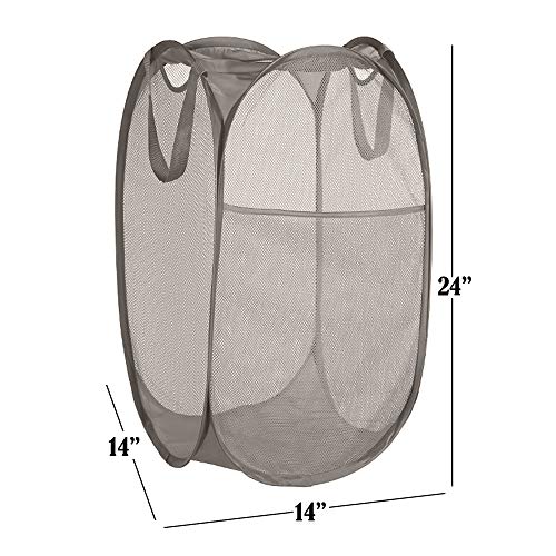 Image of 2 Pack Sturdy Mesh Pop up Laundry Hamper Basket with Side Pocket for Laundry Room, Bathroom, Kids Room, College Dorm or Travel Grey